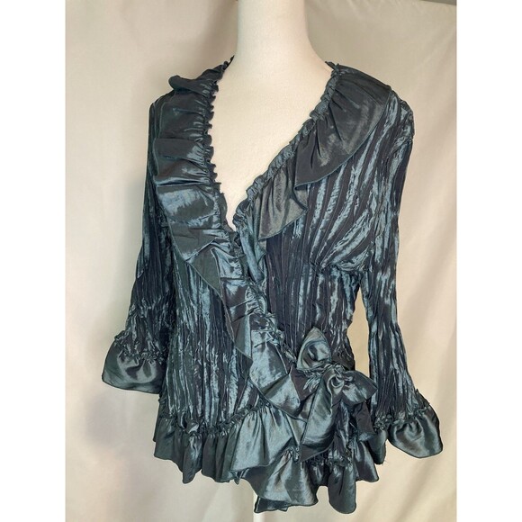 Carrie Allen Tops - VINTAGE Carrie Allen Women's XL Top Blouse Crinkle Ruffle Metallic Whimsygoth